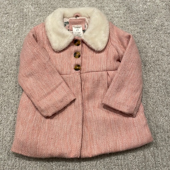 Carter’s pink dress pea coat with fur trim, size 24 months - Picture 1 of 6